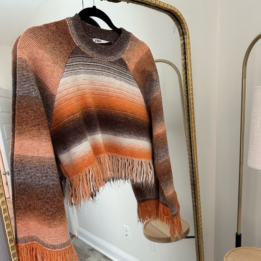 Zara Multicolor Striped Sweater with Fringe